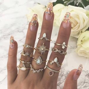 12 Ring Set Gold Tone Moonstone Lot
